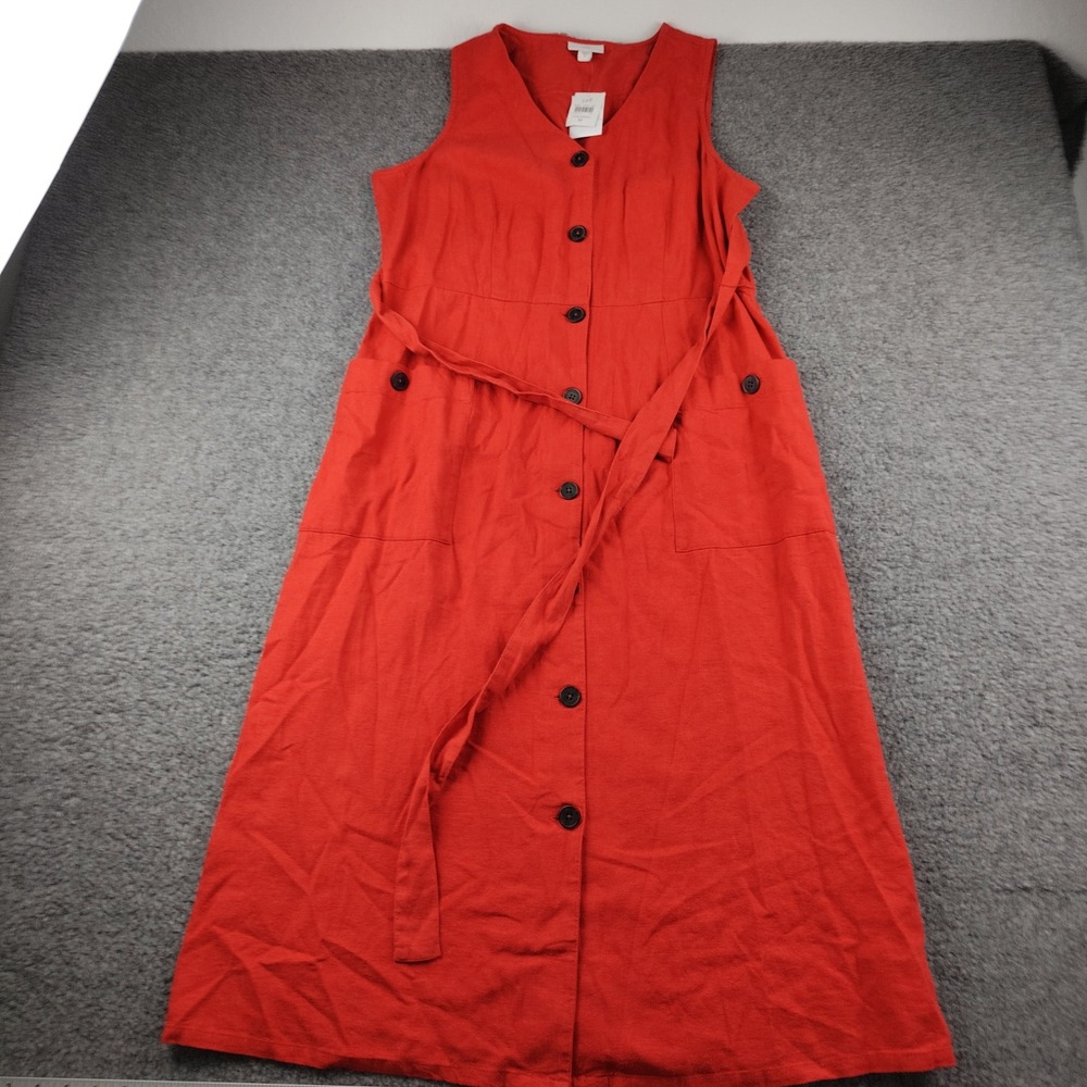 J. Jill Linen Blend Dress Sz Medium Sleeveless Button Front Pomegranate Red NWT